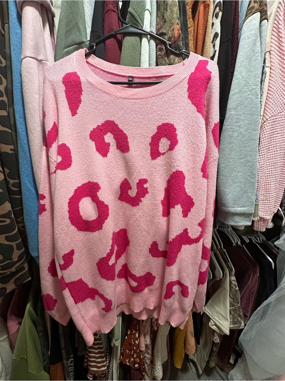 Women's Pink & Hot Pink Leopard Print Sweater